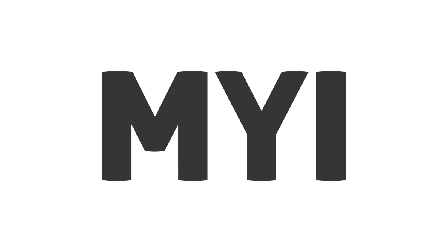 Bold dark gray MYI logo typography on white background, modern sans-serif lettering.