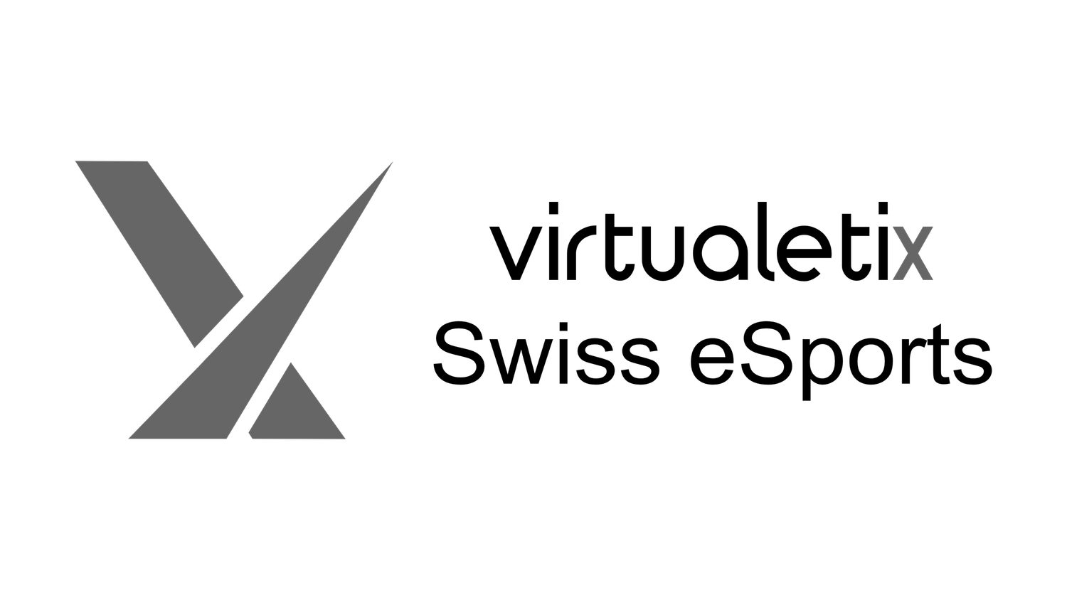 Virtualetix Swiss eSports logo featuring a grayscale geometric V-shaped symbol beside bold grayscale brand text.