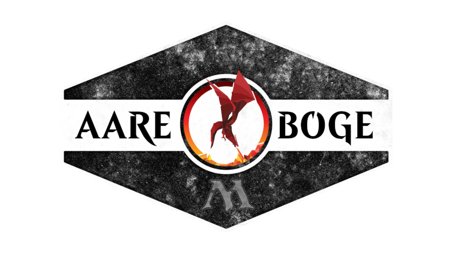 Aare Boge logo featuring a red dragon emblem on a dark hexagonal background with bold white text.