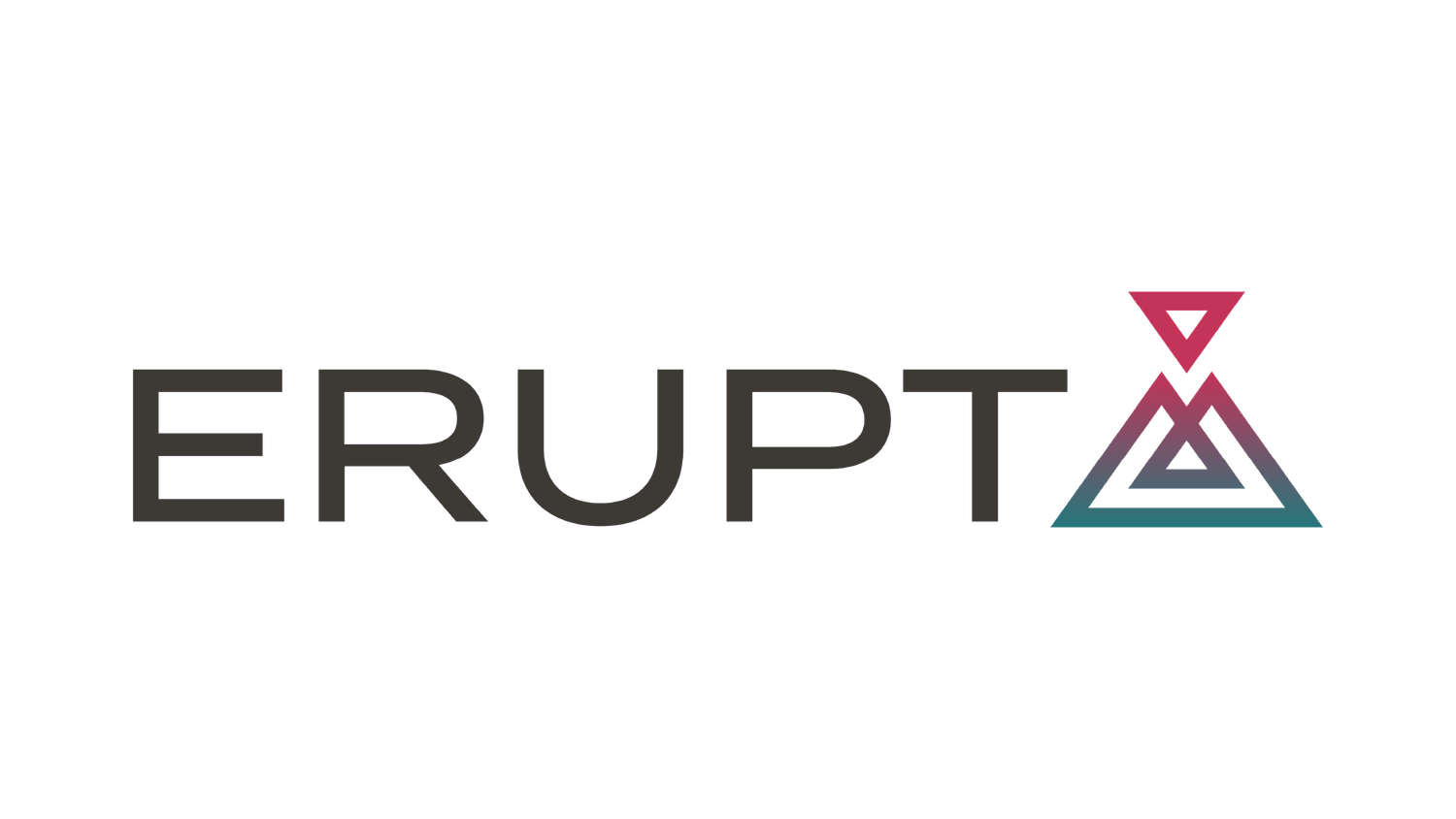 Erupt company logo featuring bold dark text and a geometric triangle icon in pink and teal colours representing a mountain.