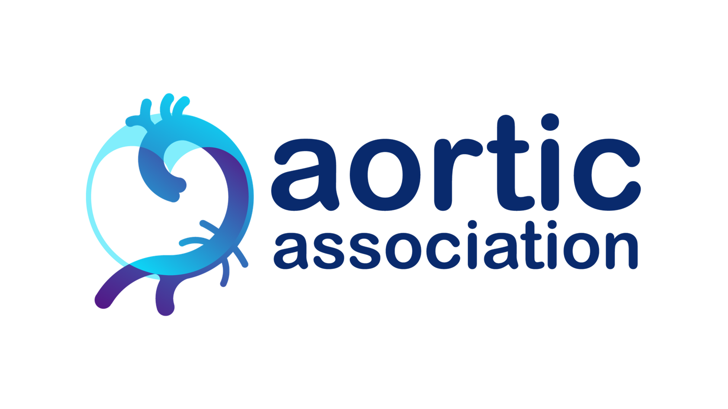 Aortic Association logo featuring a blue and purple aorta illustration beside bold dark blue text on white background.