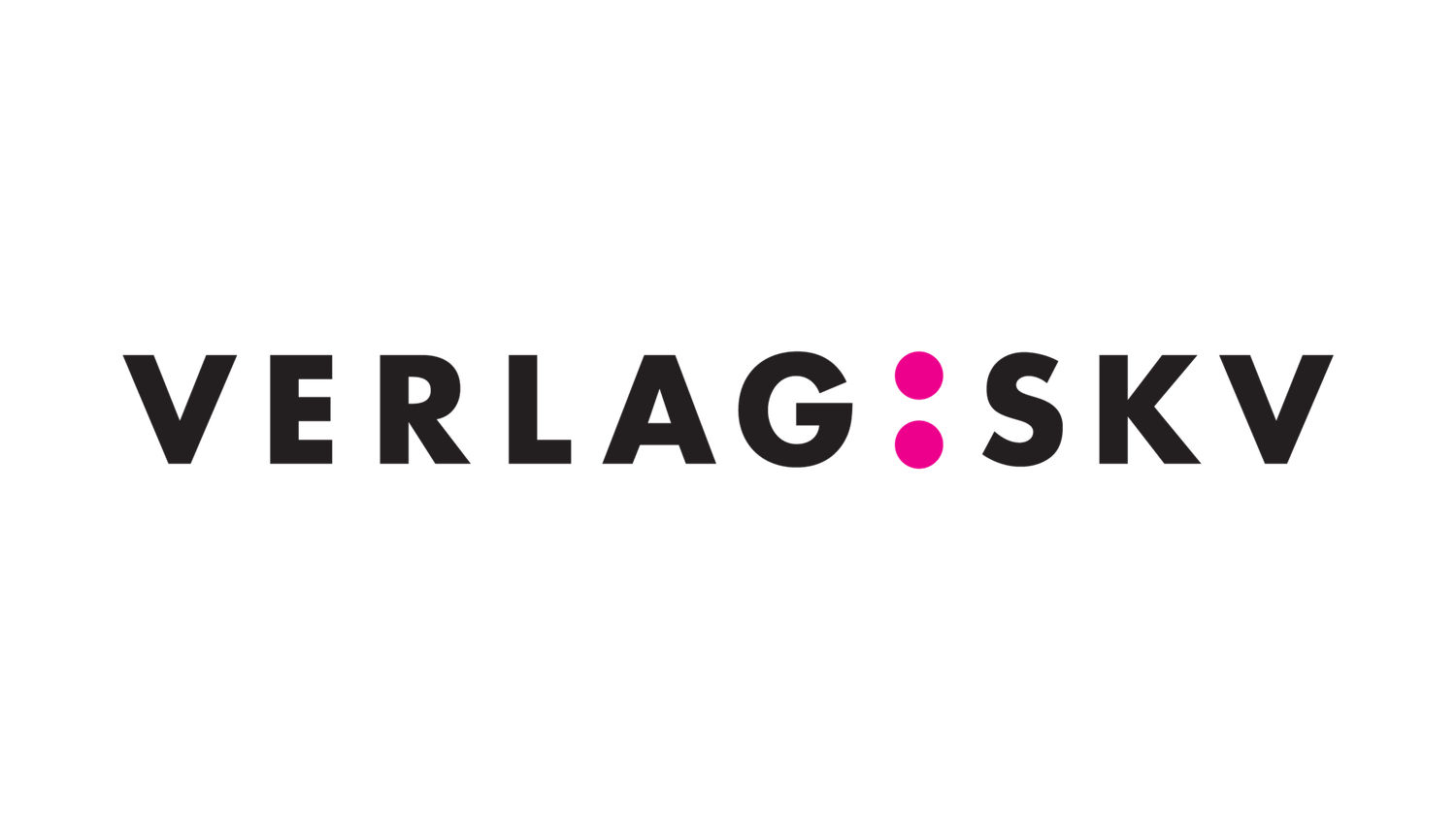 Verlag SKV logo featuring bold black typography with a pink colon separator on a white background.