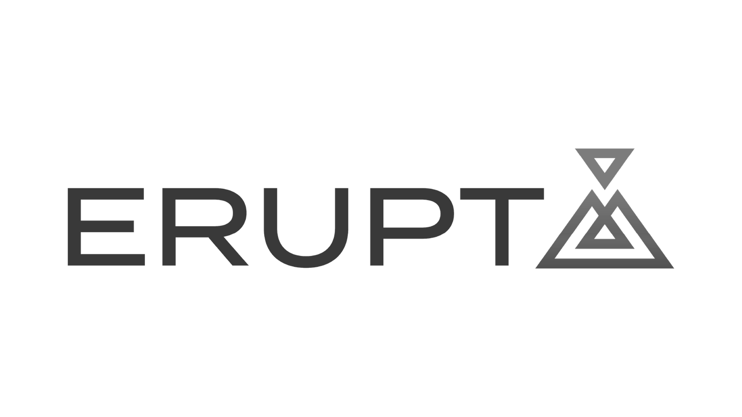 Erupt company logo featuring bold dark grayscale text and a geometric grayscale triangle icon representing a mountain.