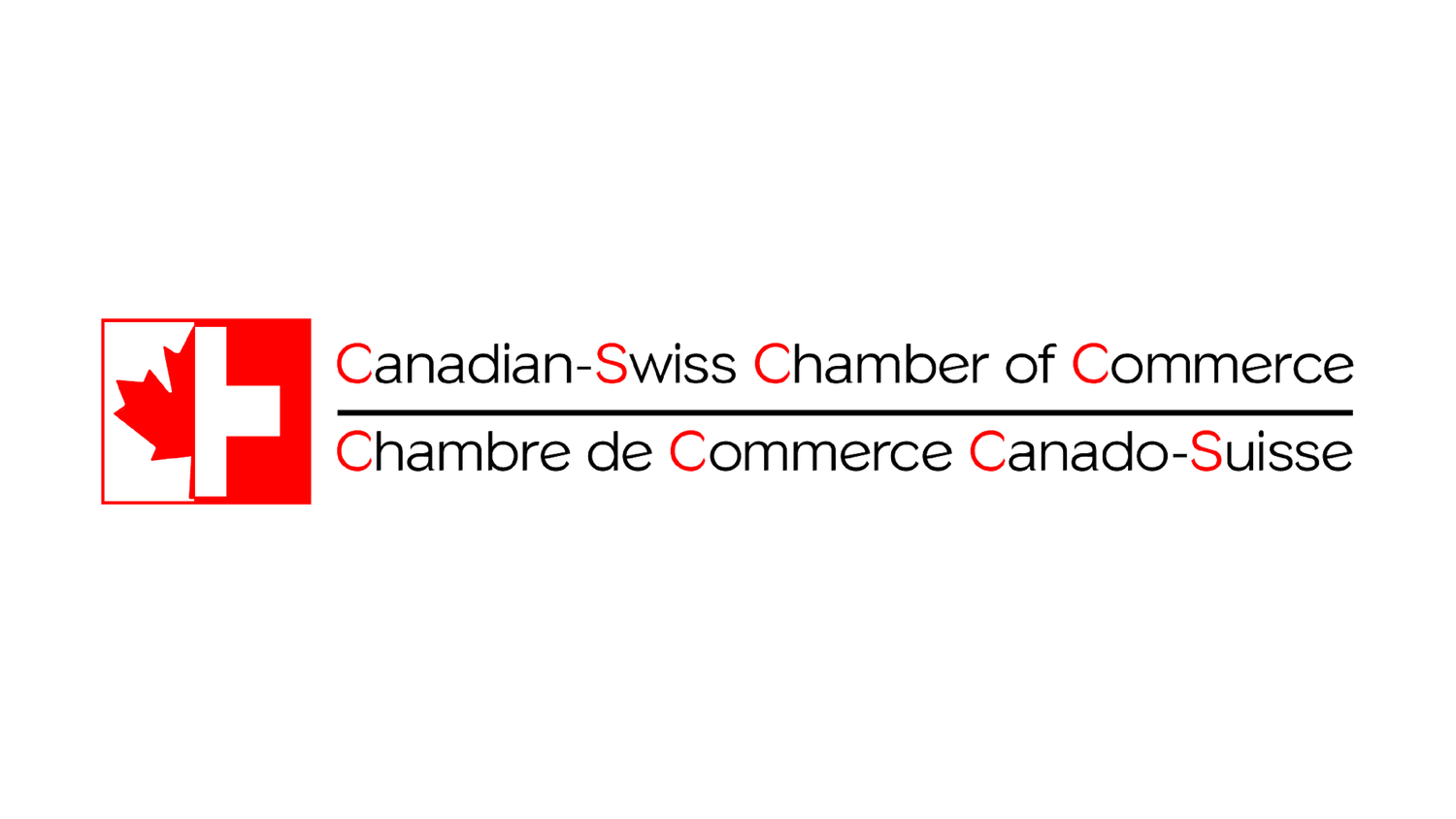 Canadian-Swiss Chamber of Commerce logo featuring maple leaf and Swiss cross icons.