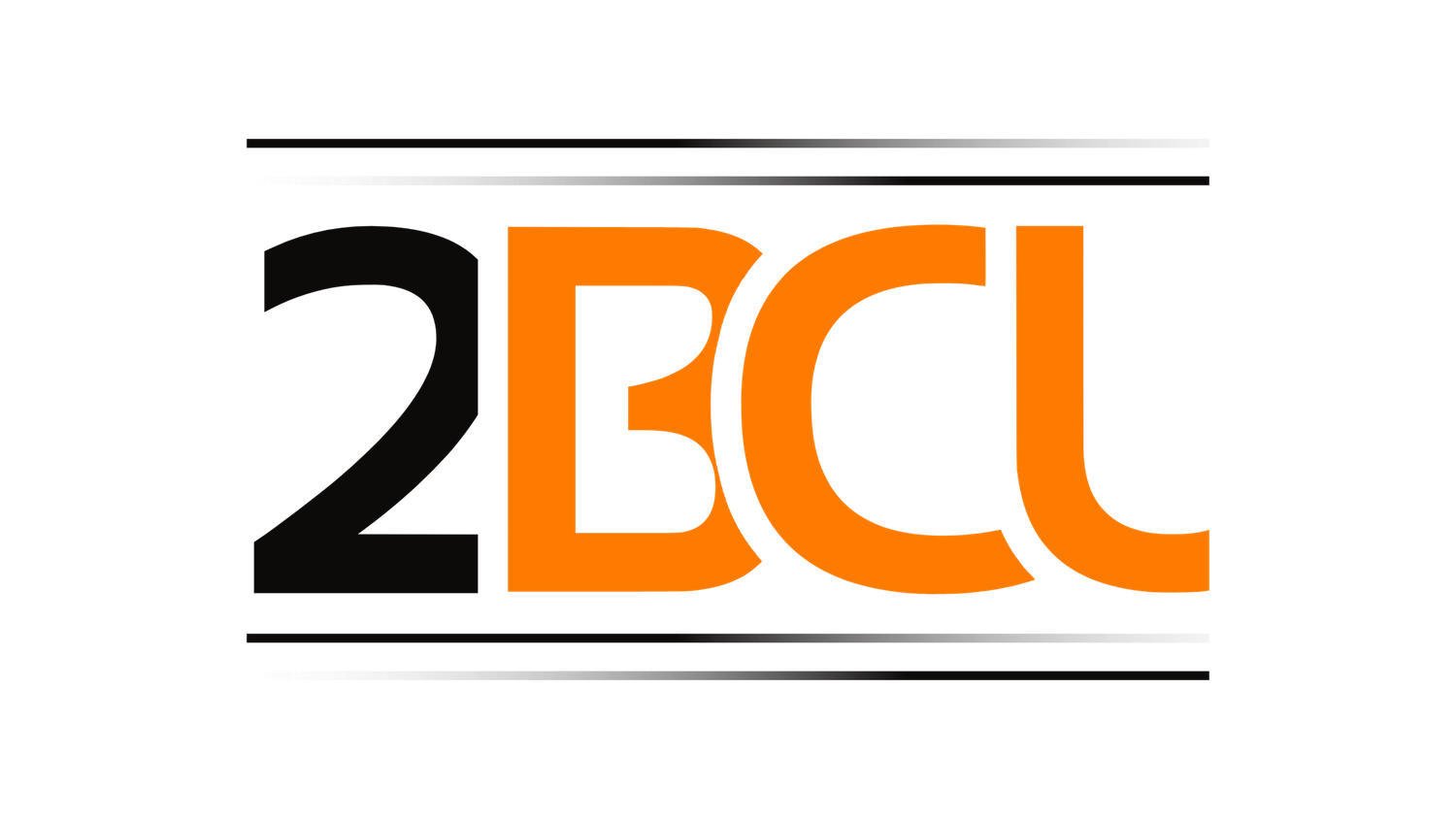 2BCL logo featuring bold black and orange typography with clean lines on a white background.