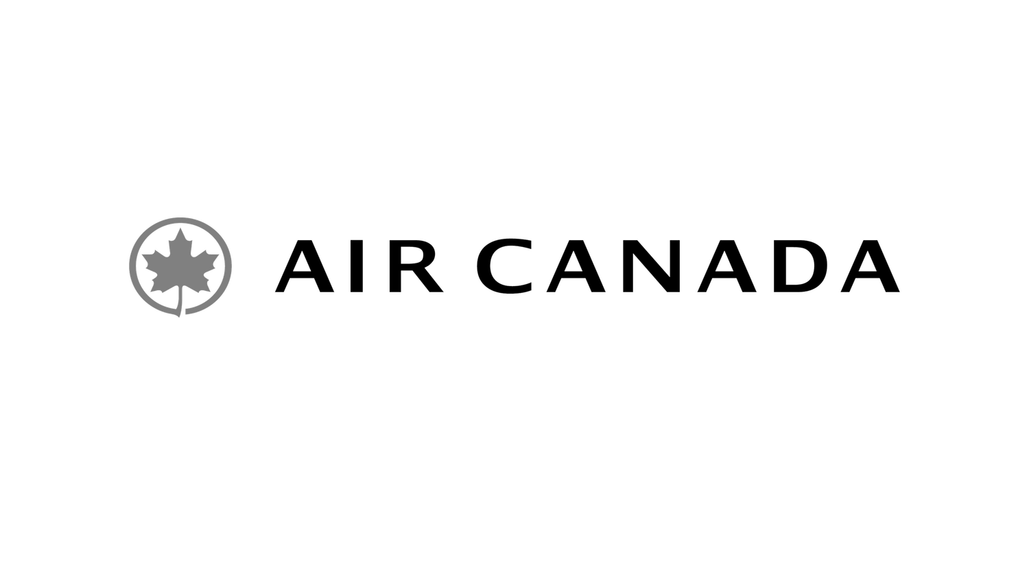 Air Canada airline logo featuring a maple leaf emblem and bold text on a white background.