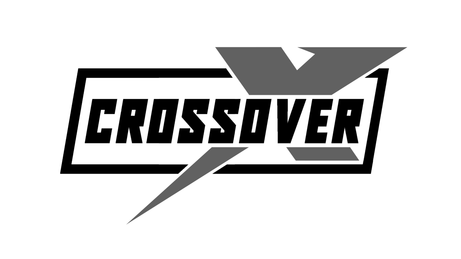 Black and white Crossover logo with bold text inside a rectangle and a lightning bolt graphic element.