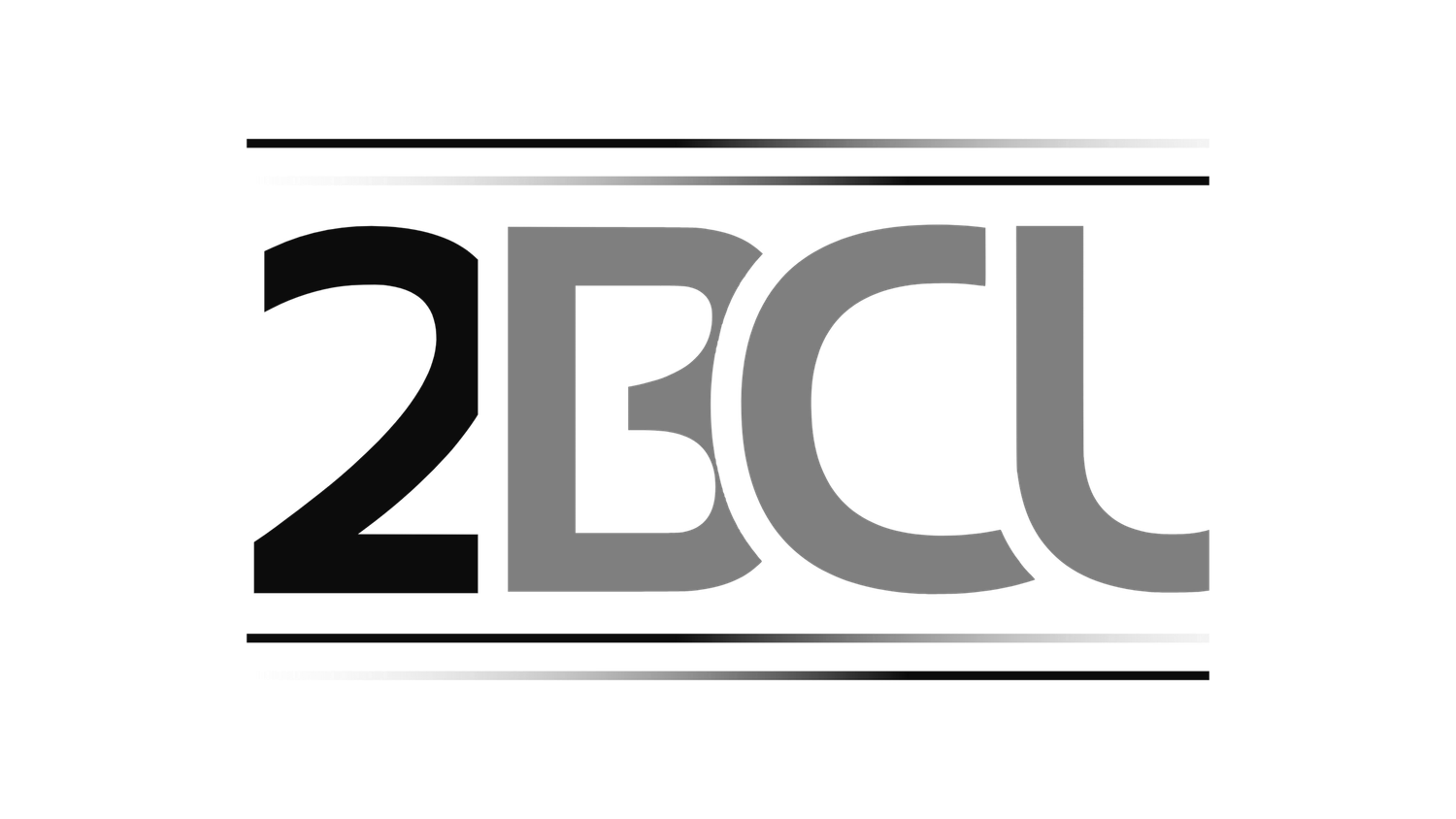 2BCL company logo displayed in bold black and gray typography with decorative double border lines.