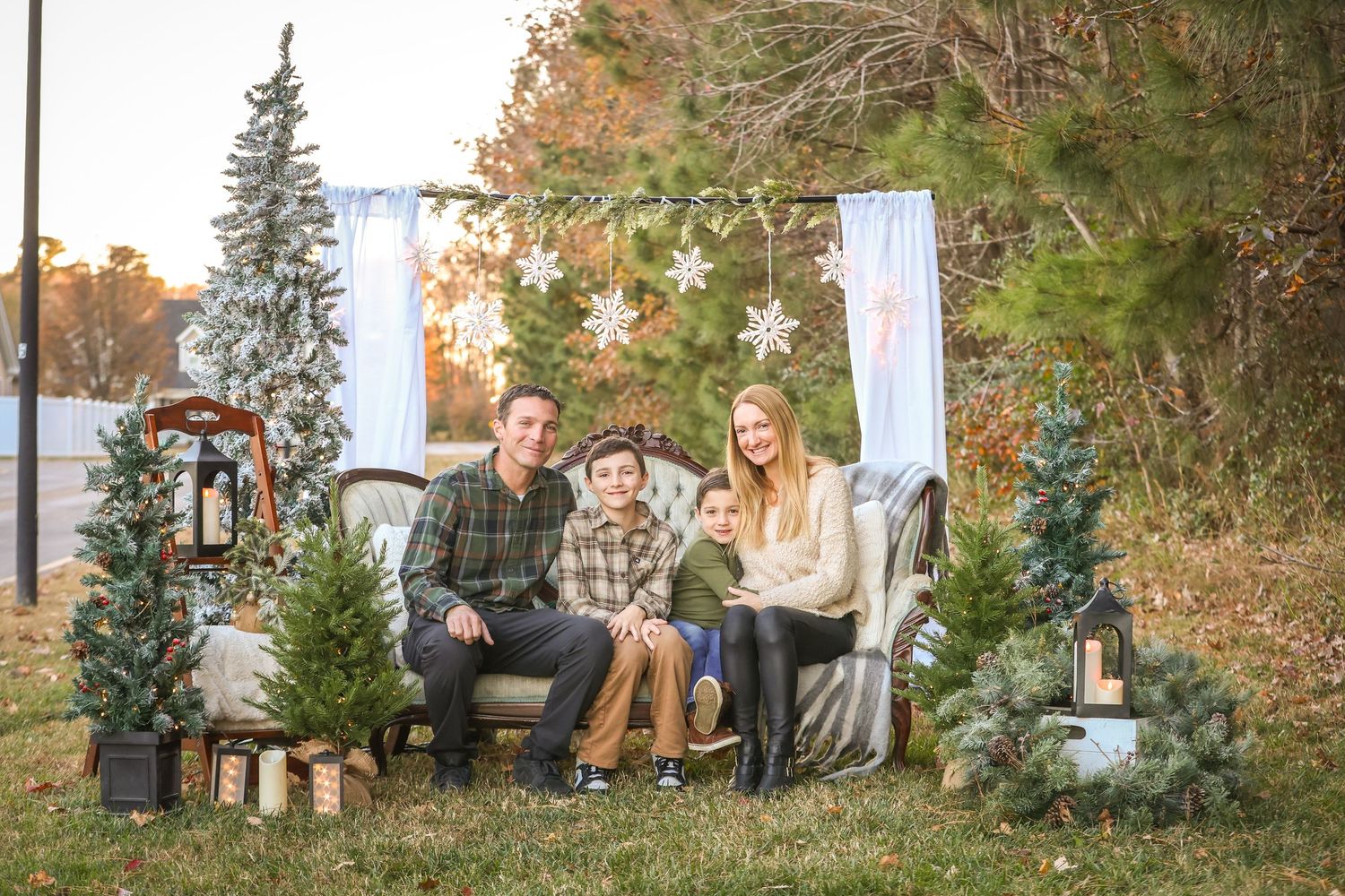 oliday family portrait session at a styled outdoor set