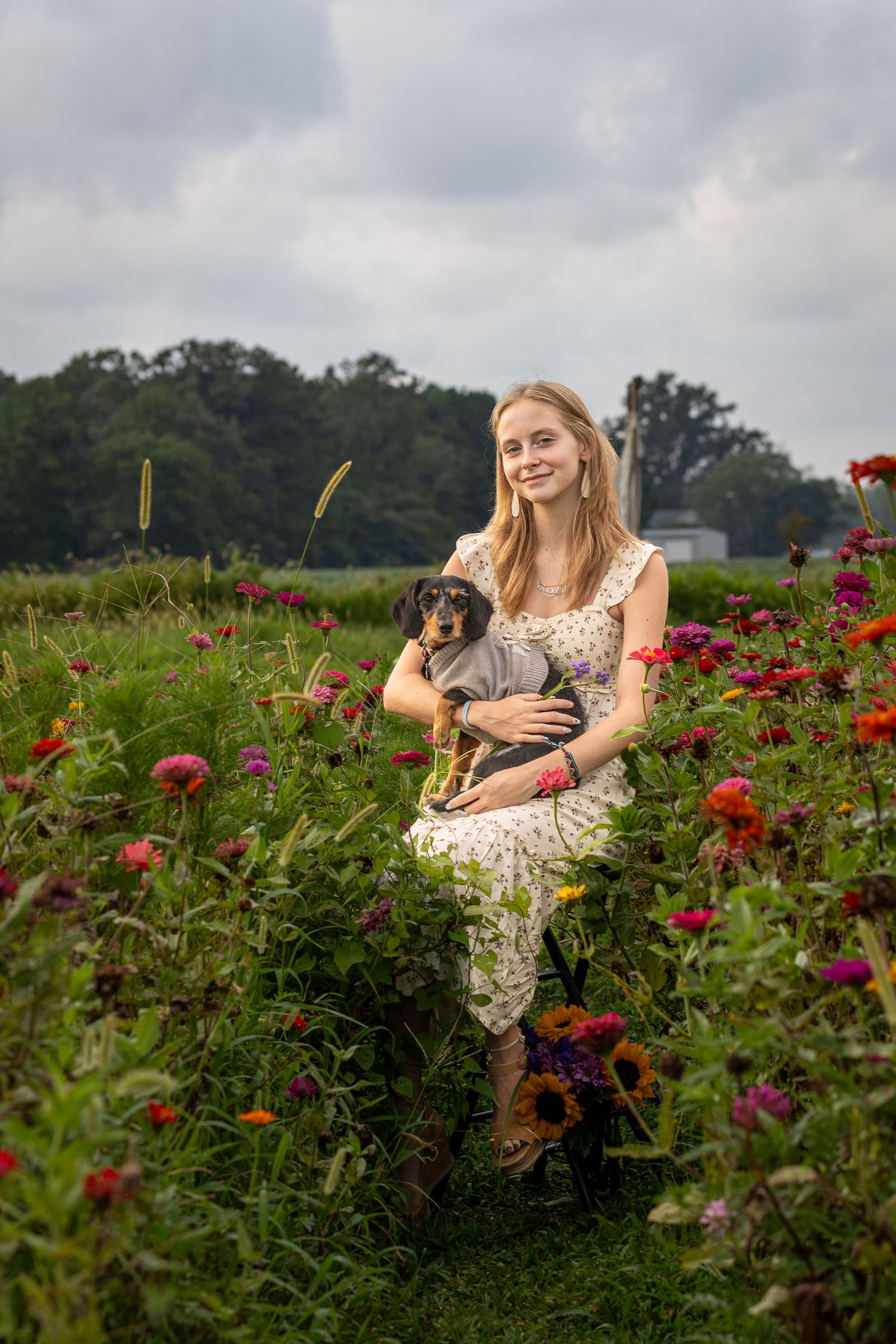 Senior portrait in a flower field