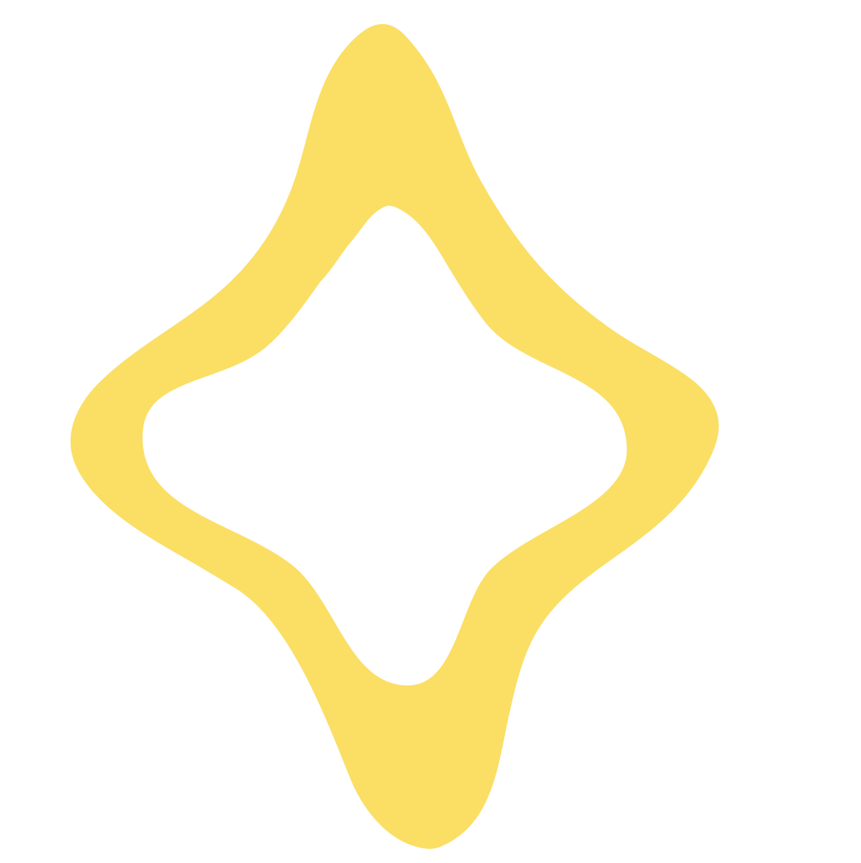 Yellow four-pointed star outline sparkle shape on white background.