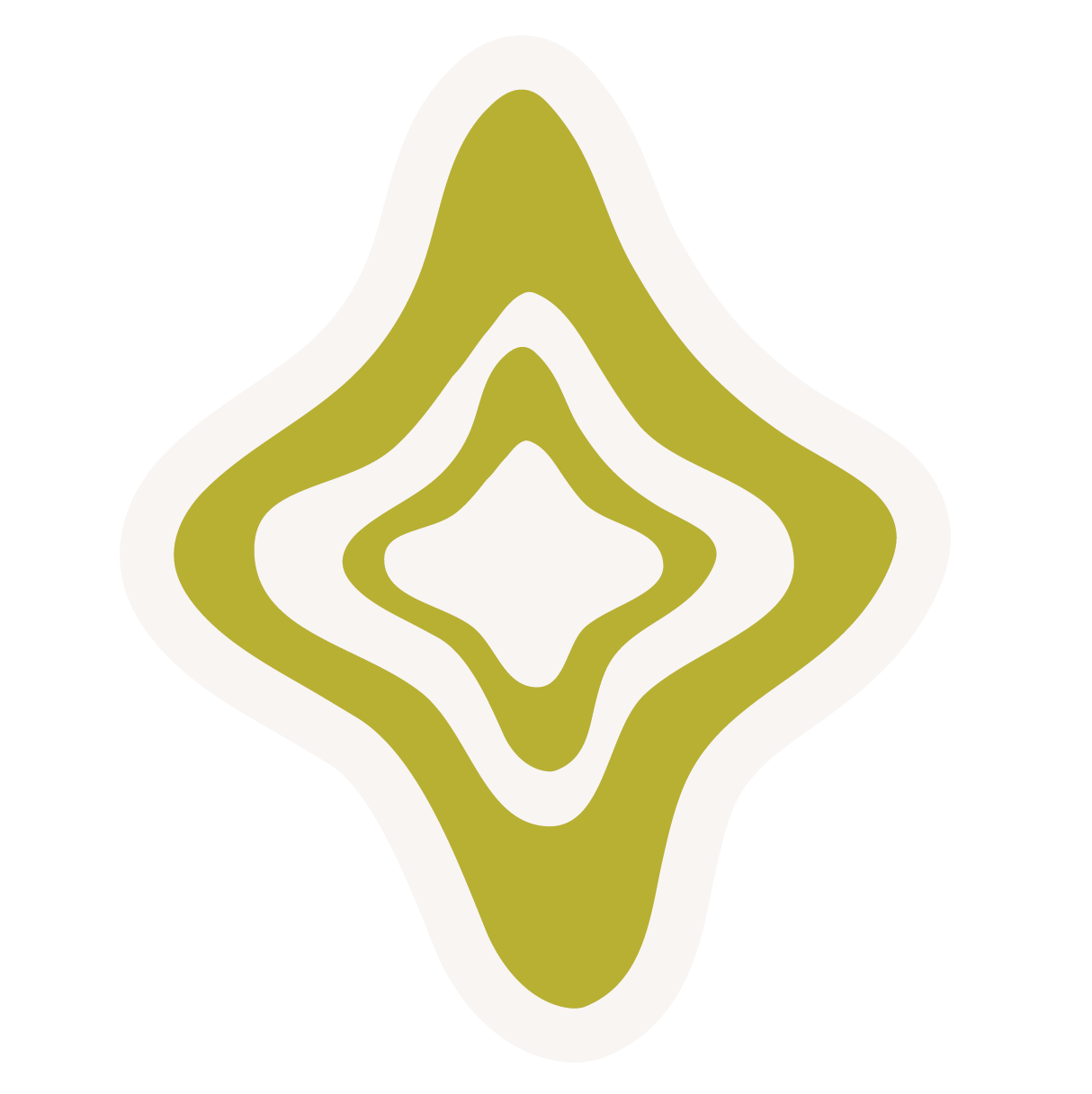 Olive green retro four-pointed star shape sticker design on white background.