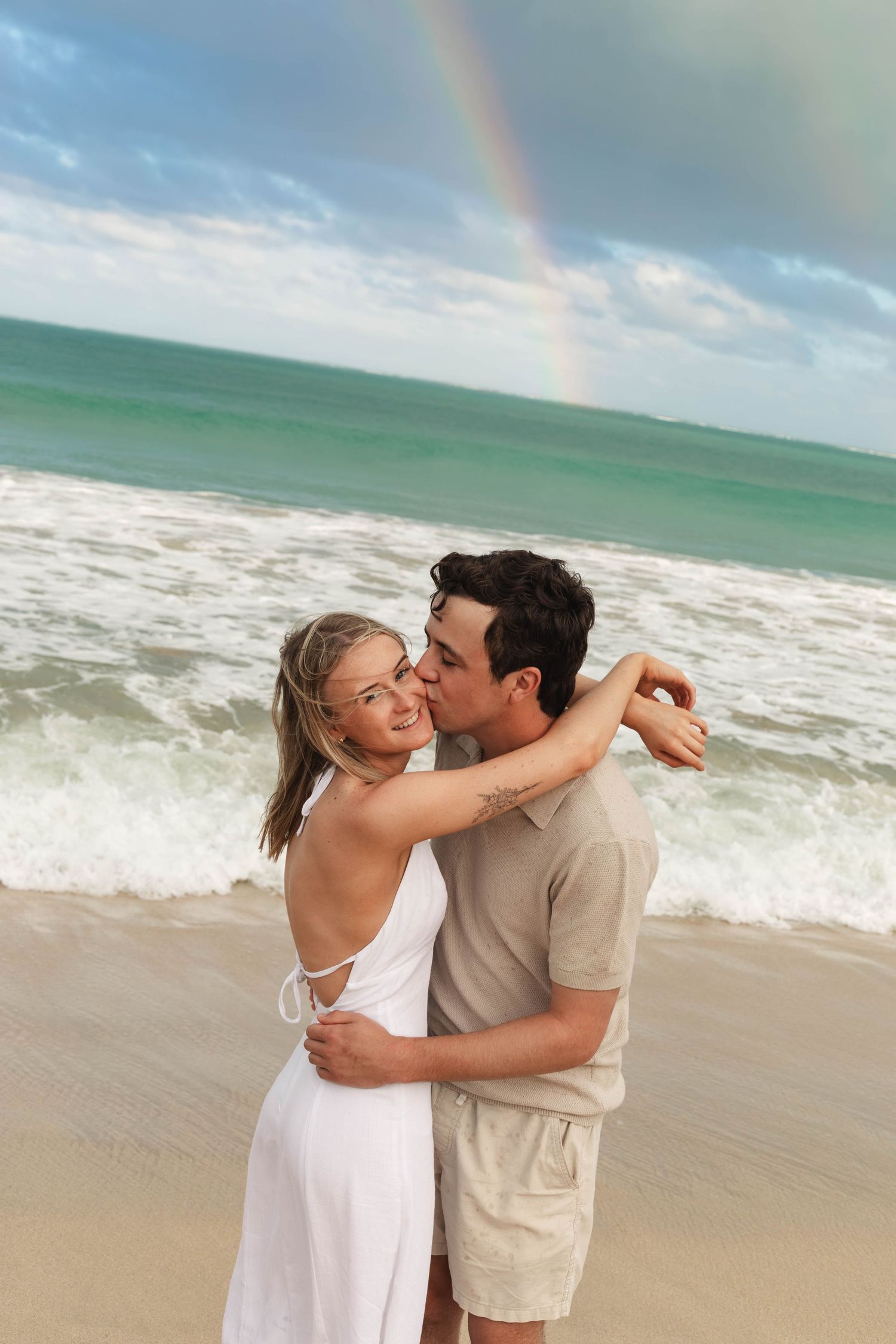 Couple enjoying a romantic beach photography session in Fiji