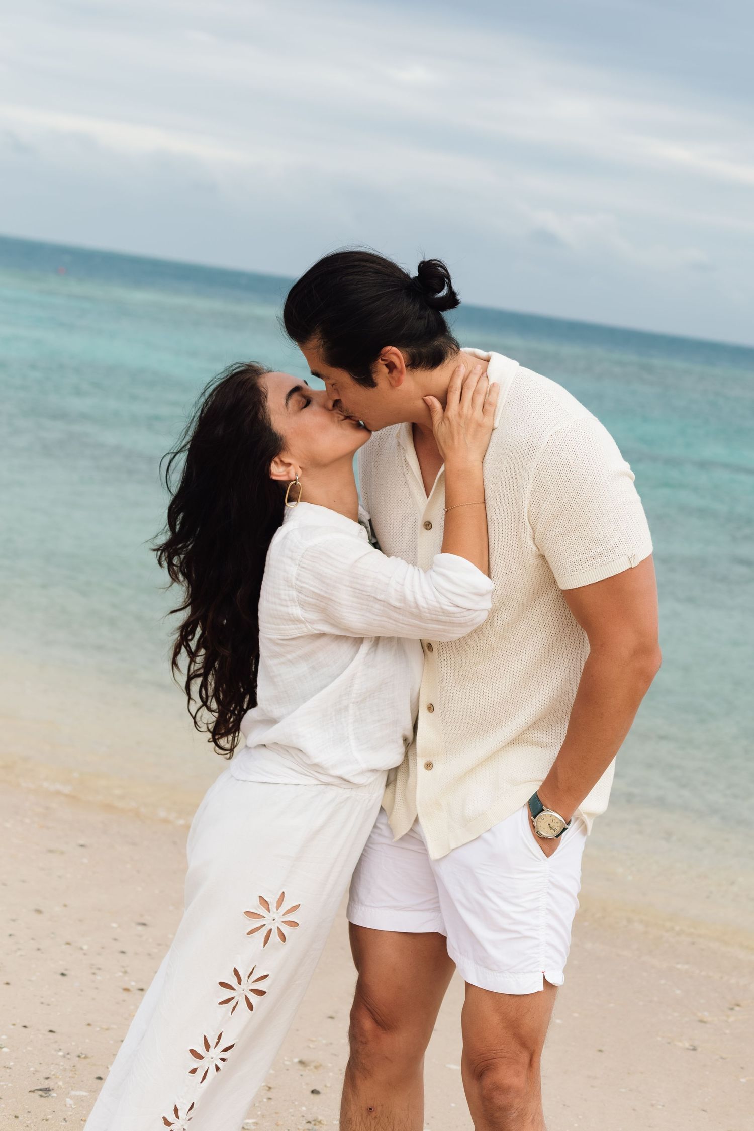 Couple enjoying a romantic beach photography session in Fiji