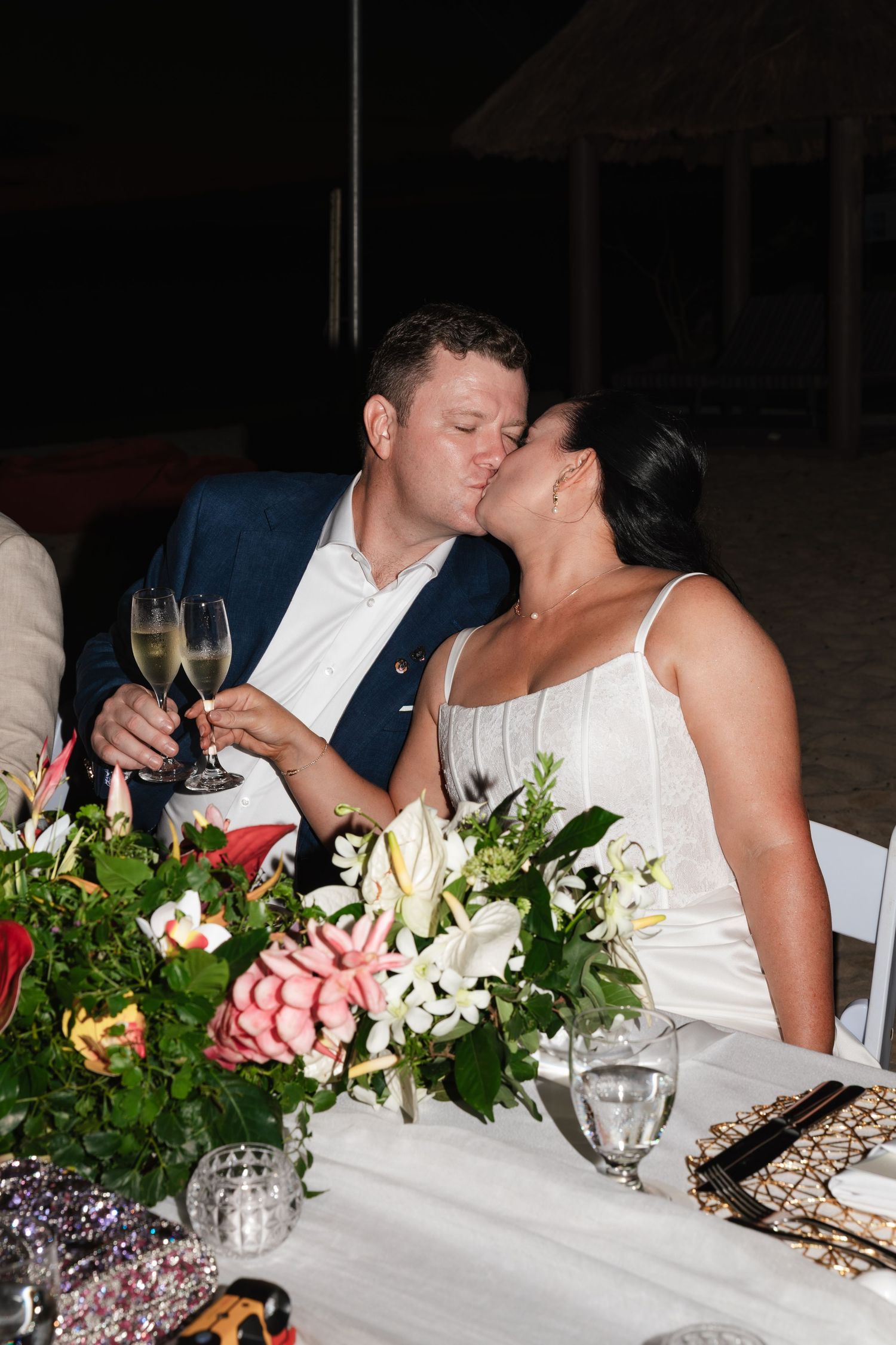 Fiji destination wedding photography capturing a couple celebrating by the ocean