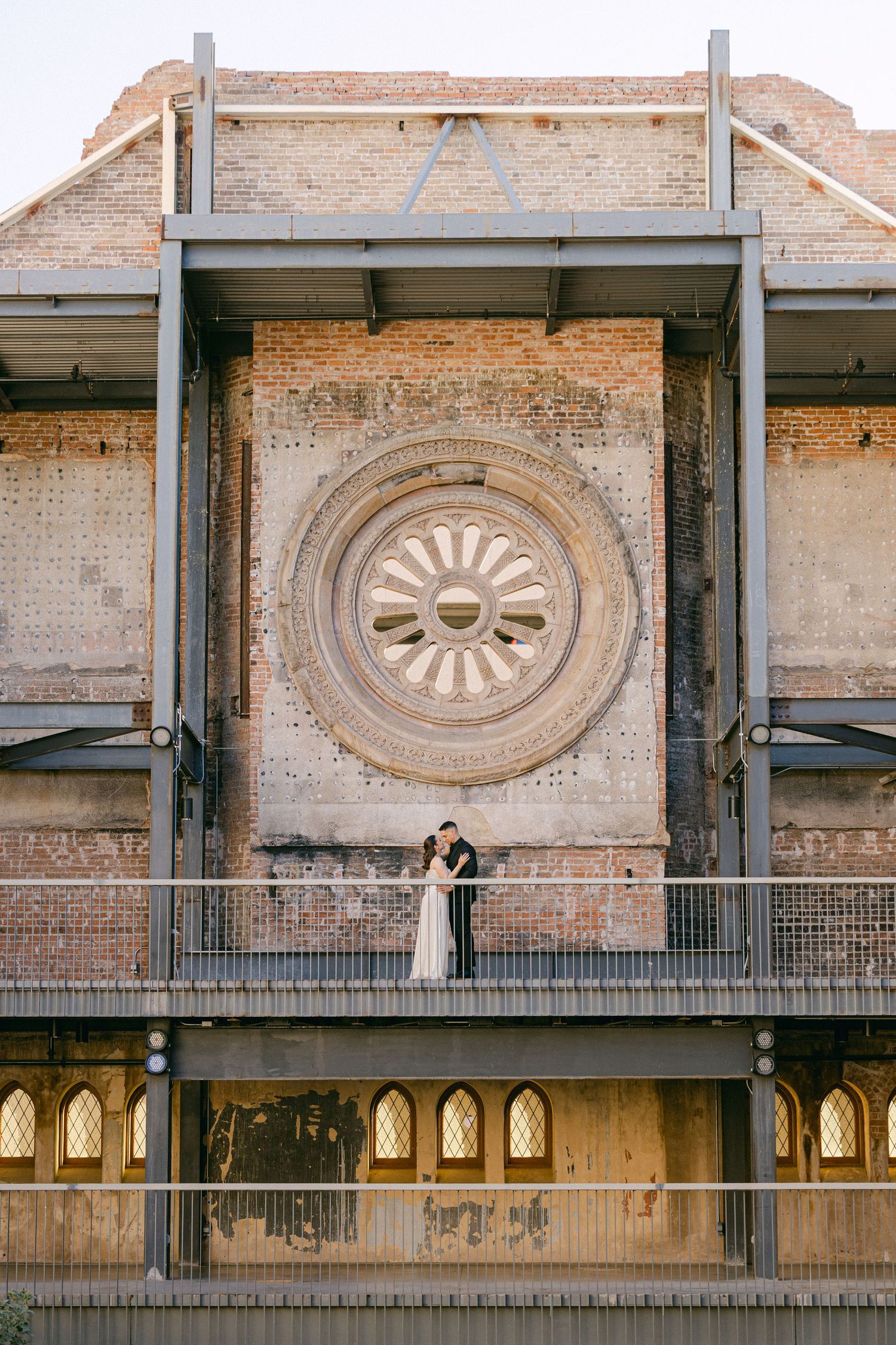 Couple at the Monroe Abbey, dramatic wide shot
