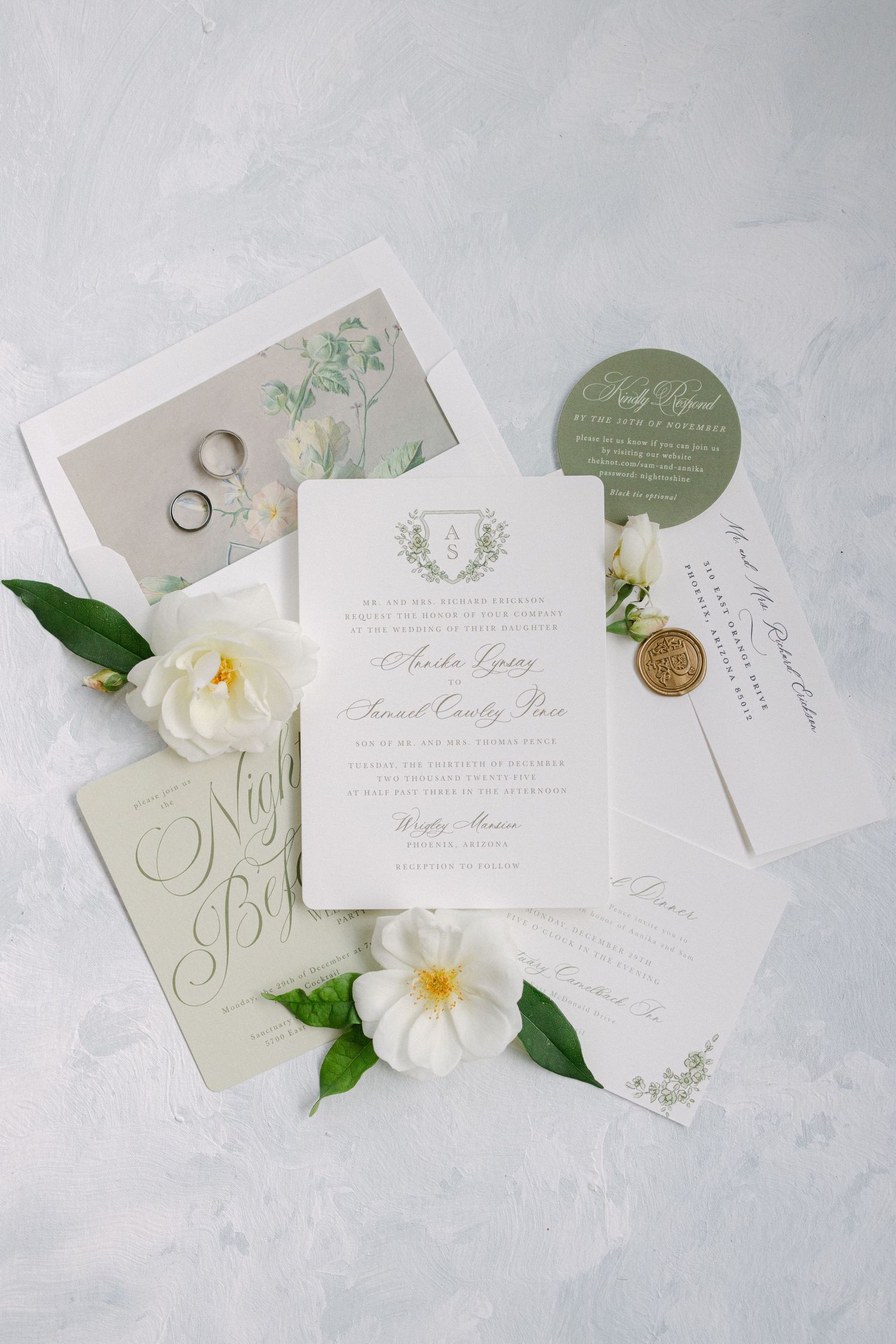 Wedding invitation flatlay