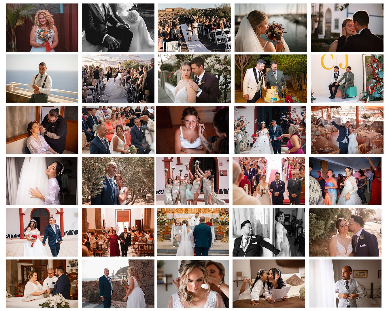 Wedding photo collage showing candid moments and celebrations throughout the day.