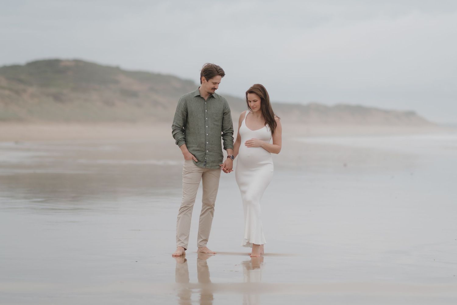 Misty beach maternity photoshoot.