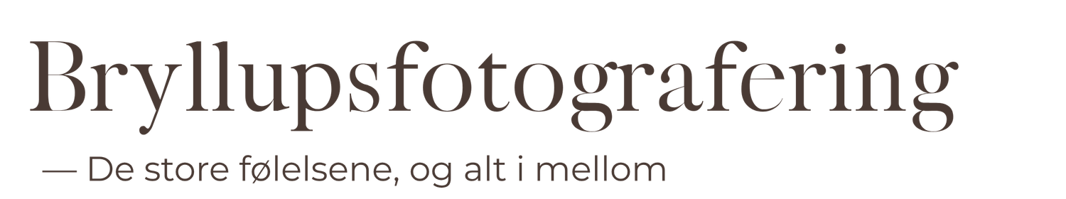 Elegant Norwegian wedding photography logo with serif font reading Bryllupsfotografering and tagline De store følelsene.