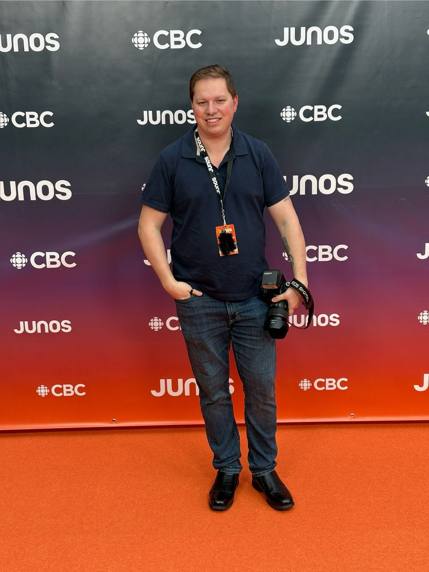 Brandon Tucker on the orange carpet at the 2025 JUNO Awards
