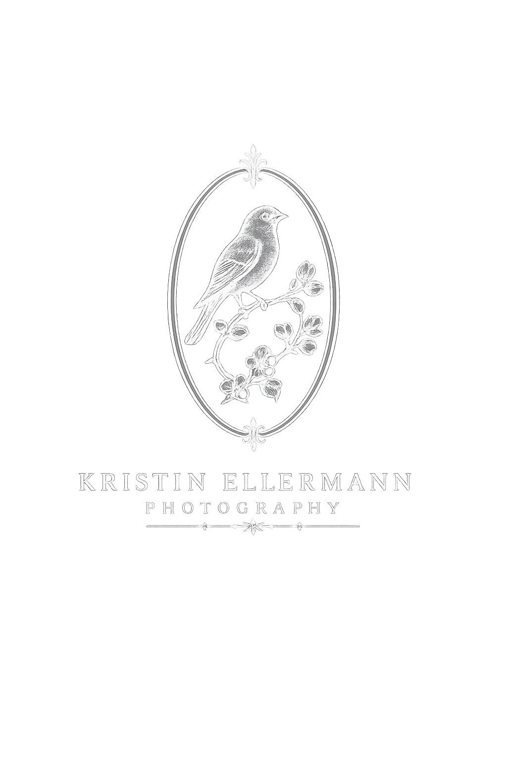 Elegant Kristin Ellermann Photography logo featuring a delicate bird on a floral branch inside an oval frame.
