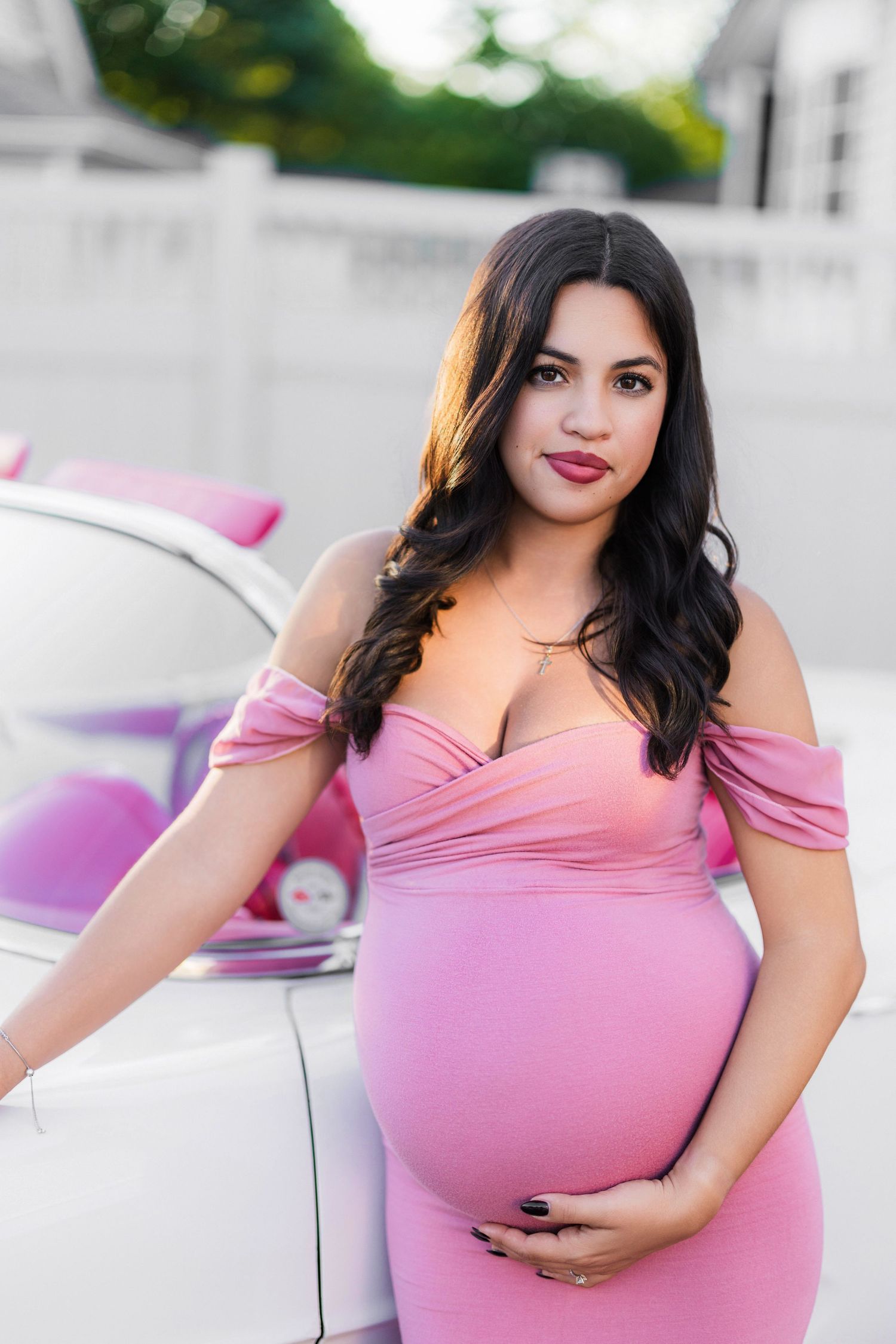 female in pink dress
