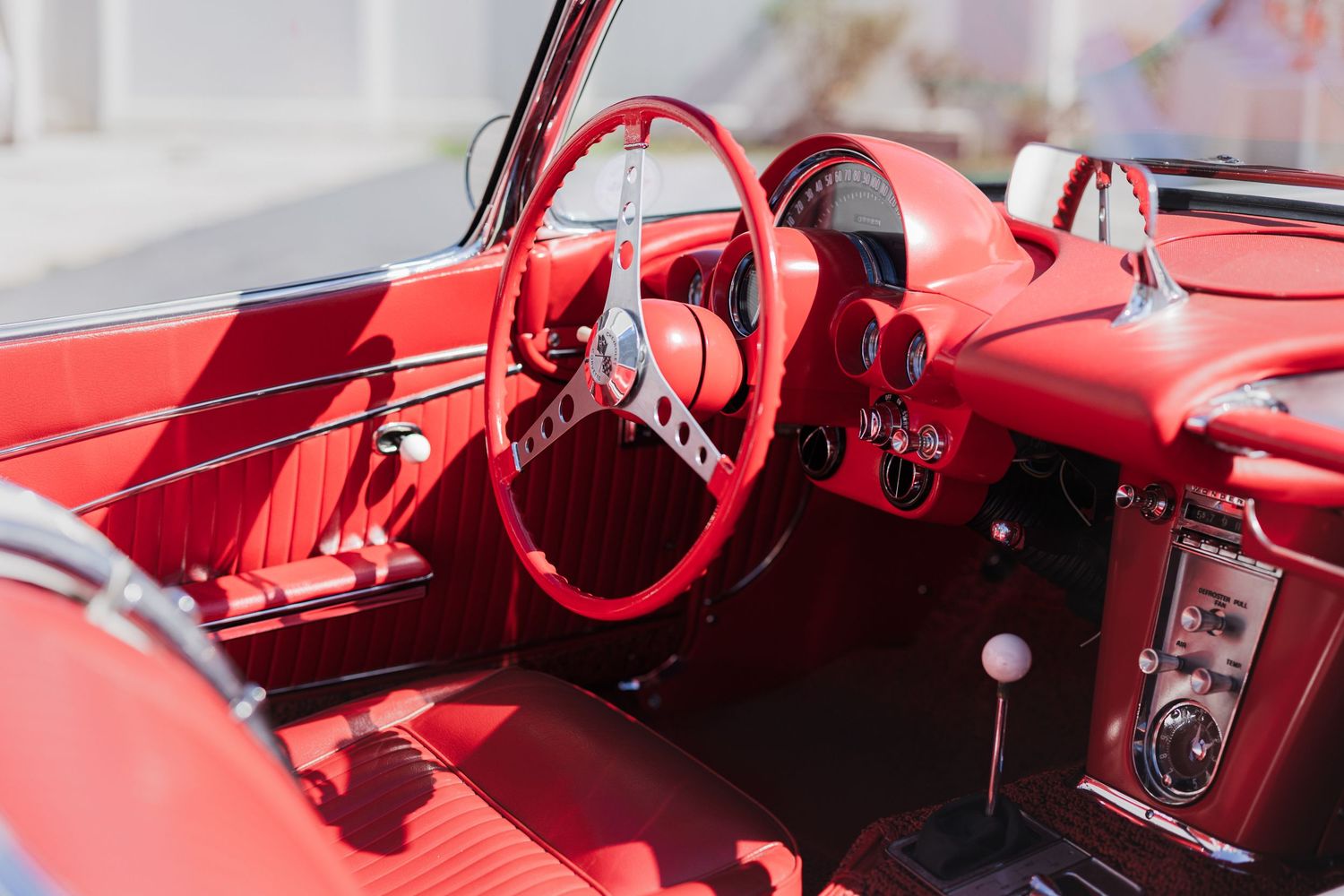 red leather interior of a corvette