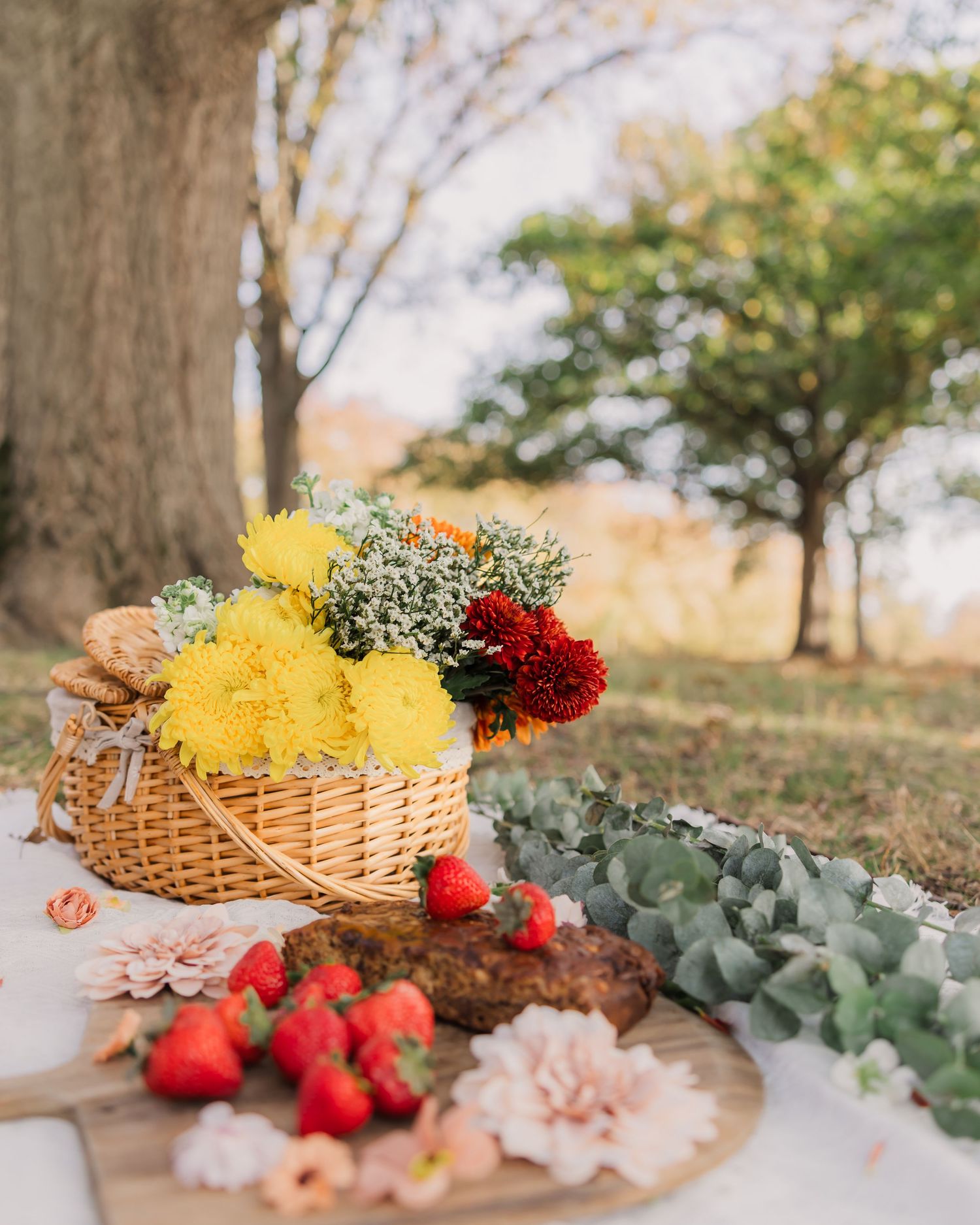 picnic setting with flowers