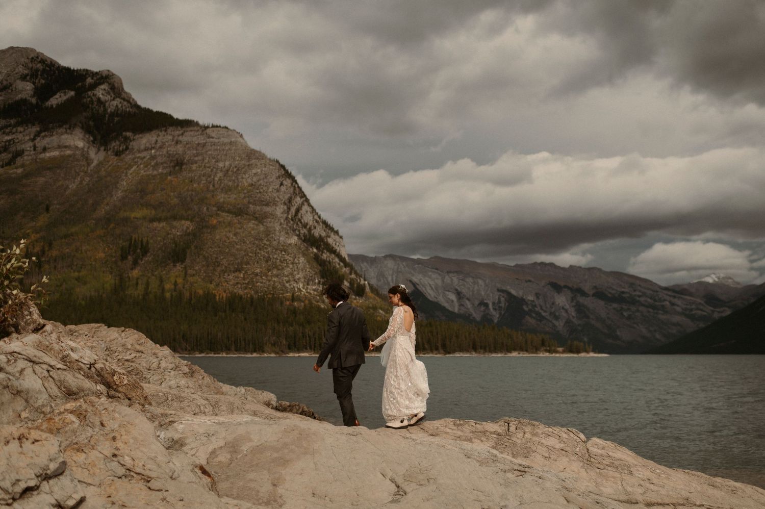 wedding day in the mountains in Banff Alberta