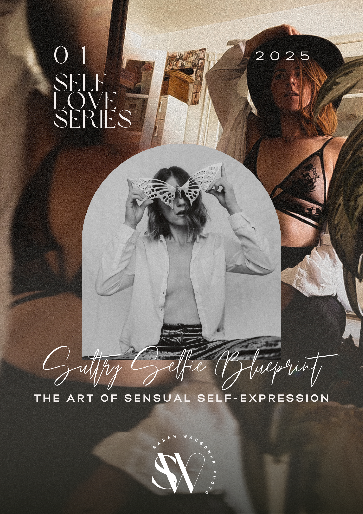 Black and white artistic photography collage featuring moody boudoir aesthetics and lifestyle imagery in vintage style.