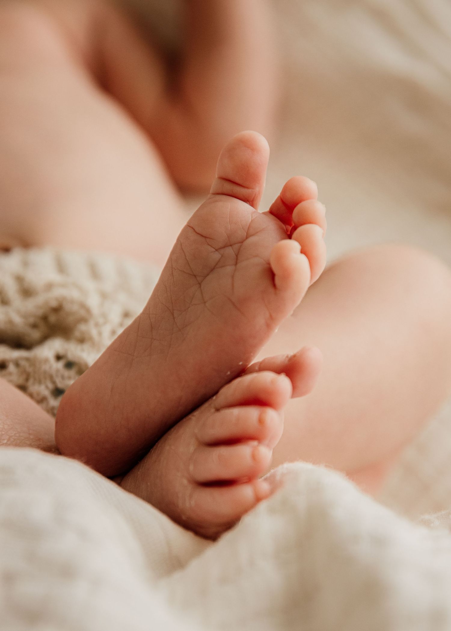 close up of newborn details - feet and toes during natural newborn photoshoot