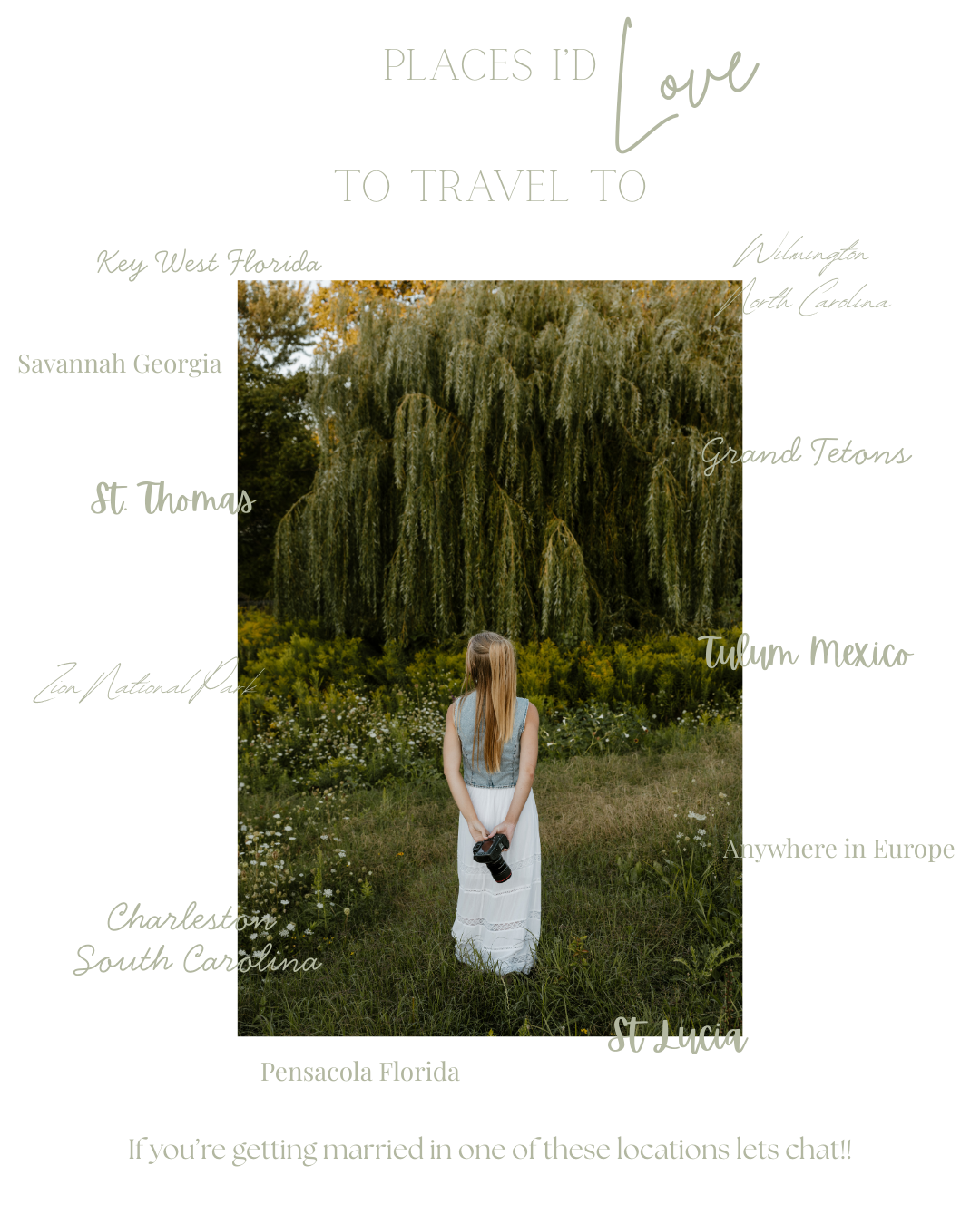 A woman in a white dress standing in a grassy field with a weeping willow tree in the background. Fort Worth Texas photographer.