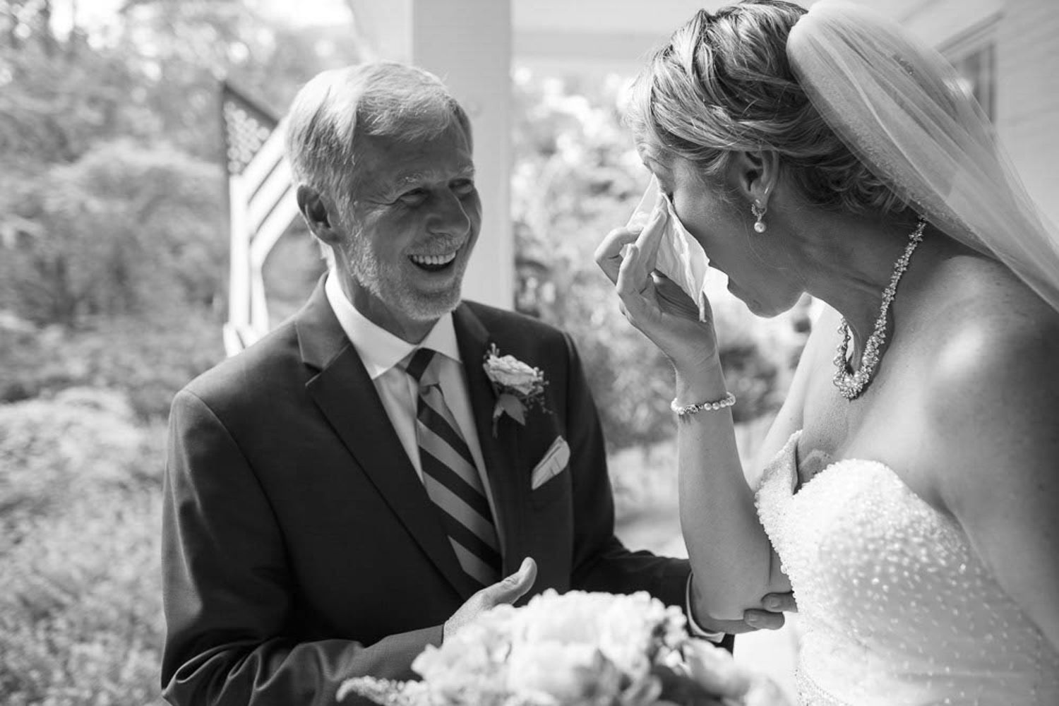 bride and Dad, daughter crying