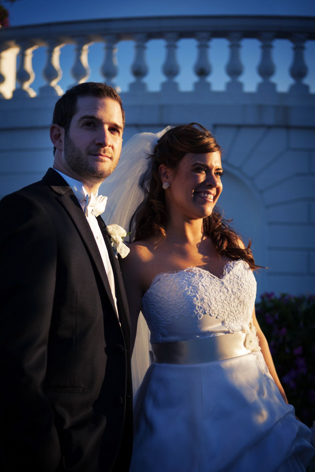sunset photo of bride and groom