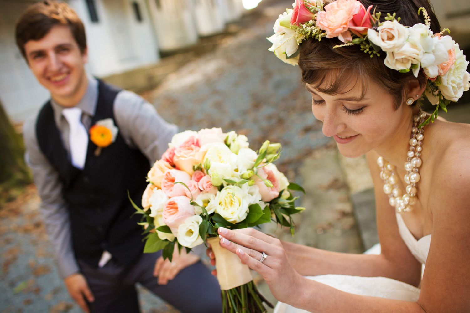 bride with a flower crown
