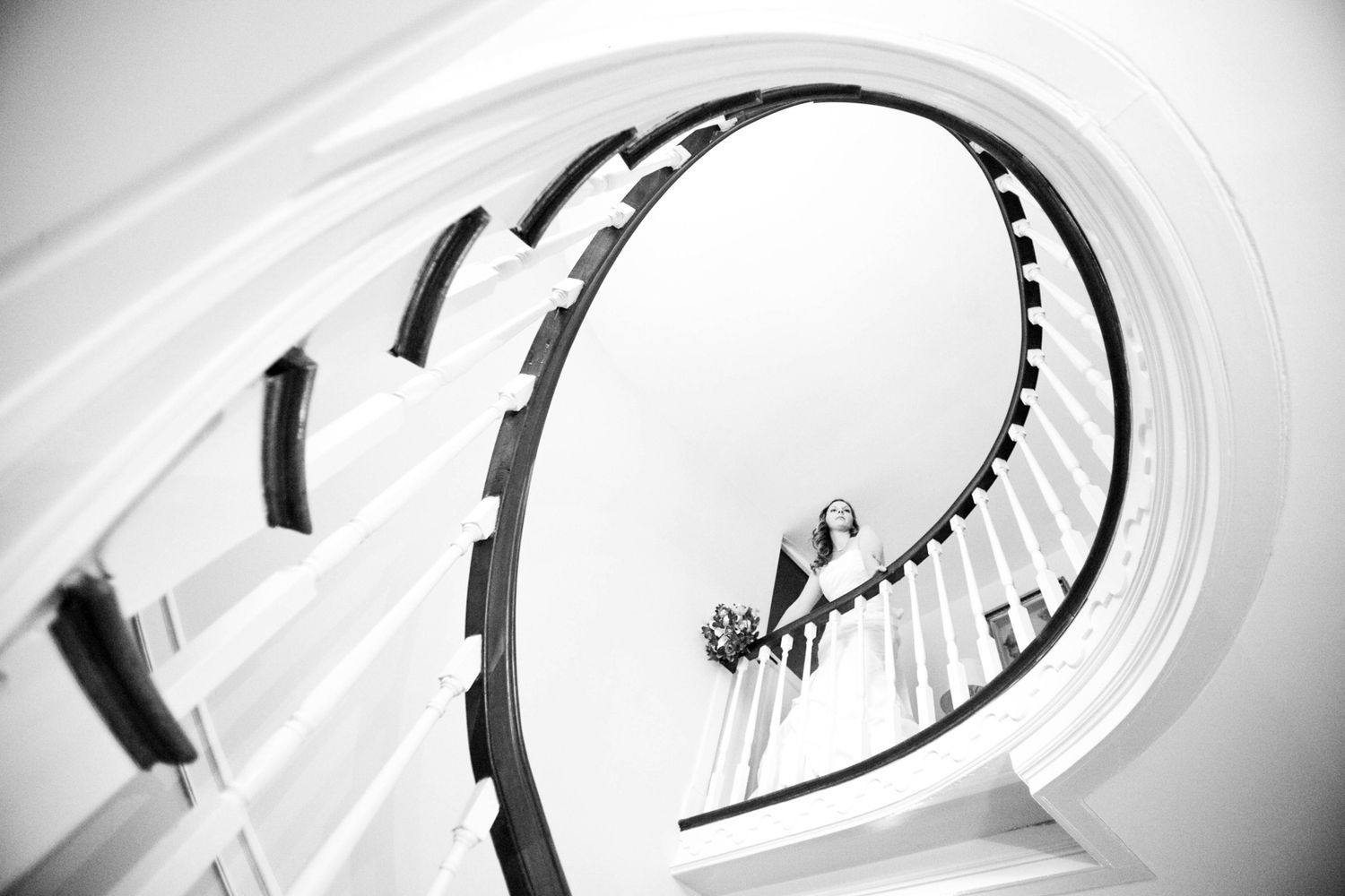 spiral staircase photo of a bride