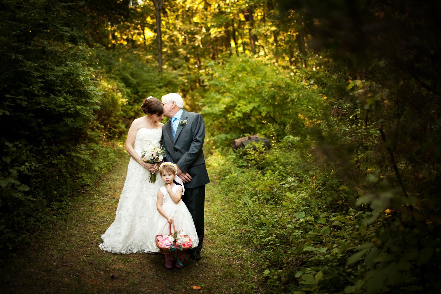 Dad, Bride and flower girl waiting for the ceremony