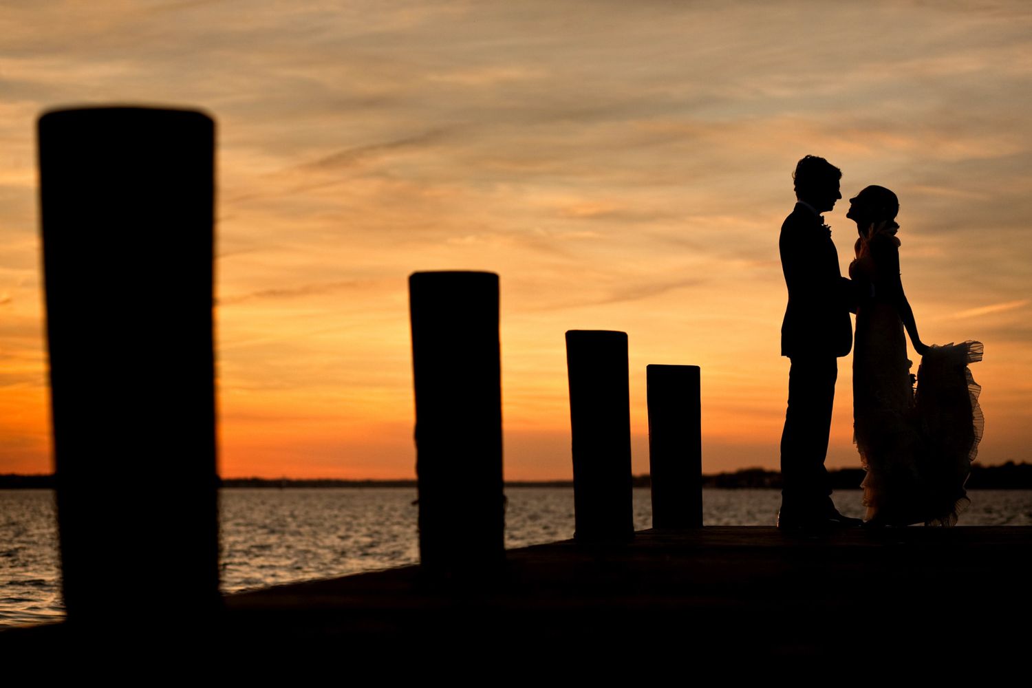 sunset pier wedding photo