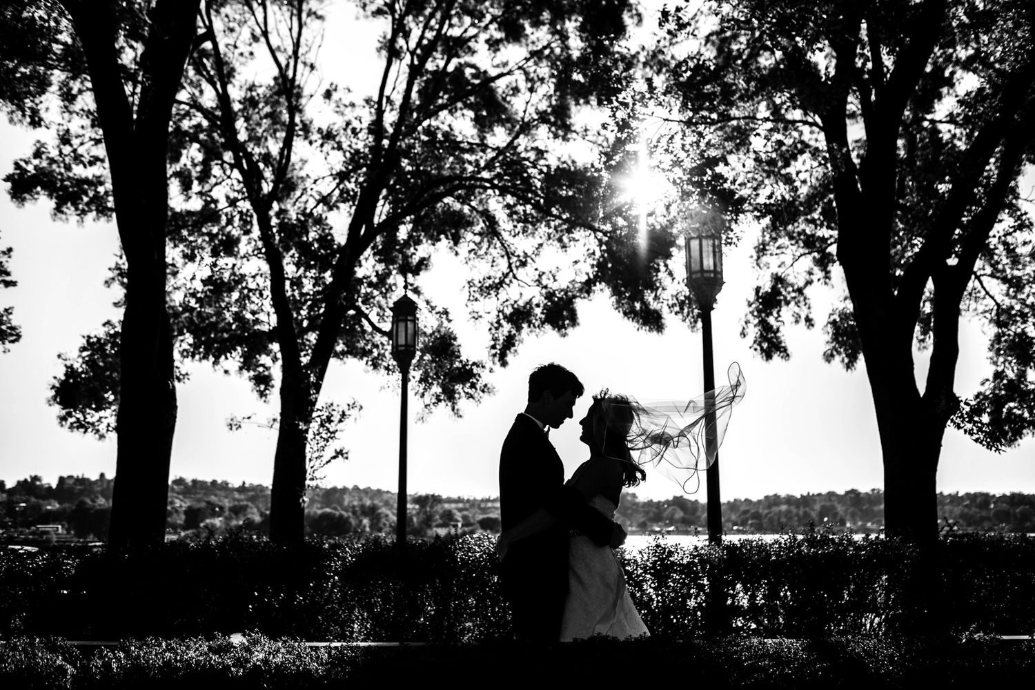 black and white photo of a groom and bride