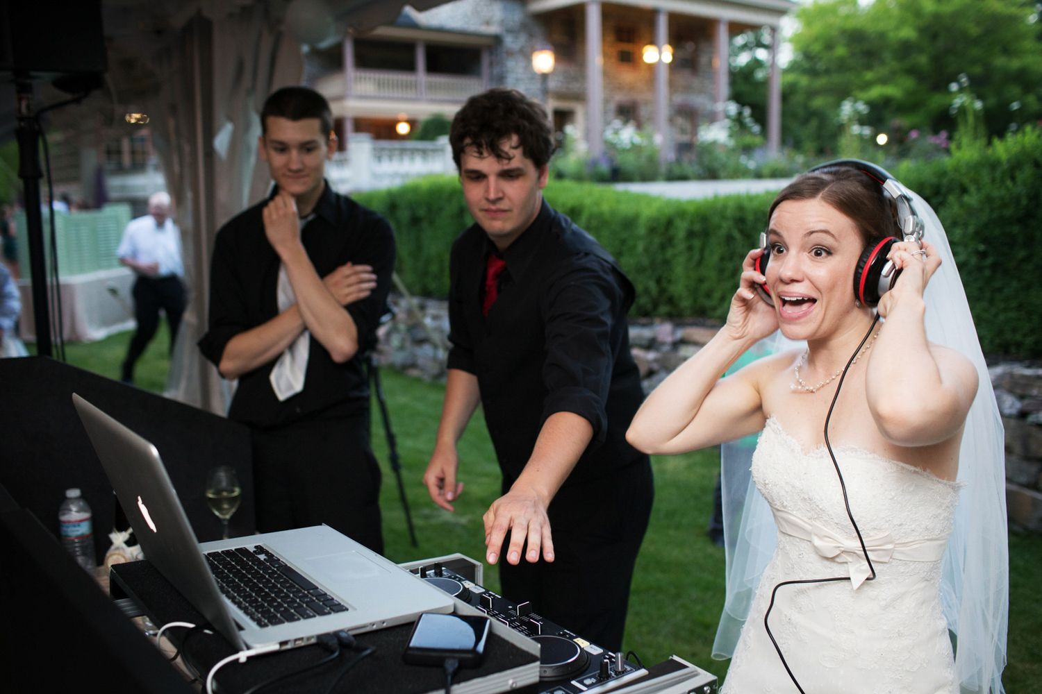 bride pretending to be the DJ