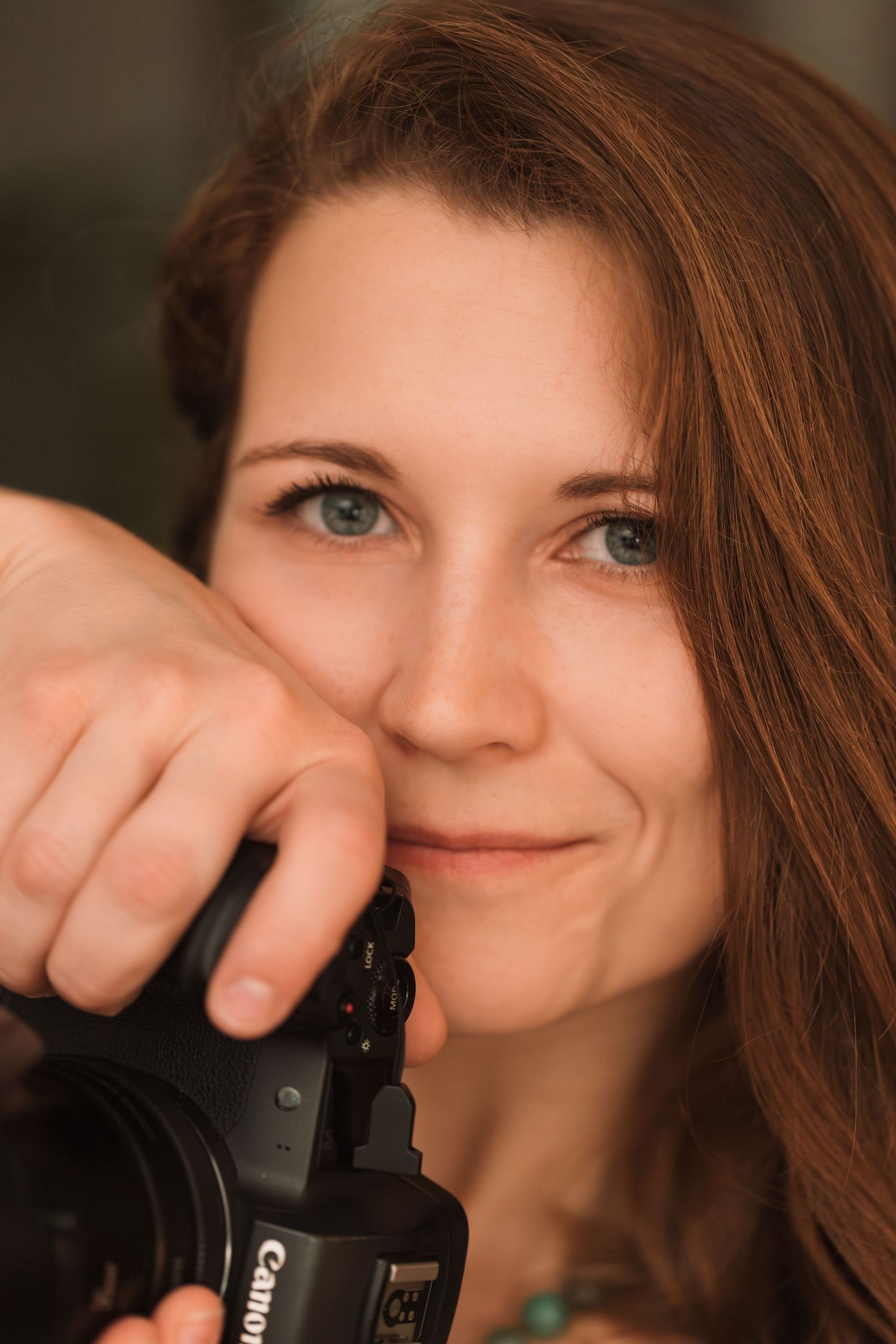 Series of expressive close-up shots showing playful interactions with camera equipment.
