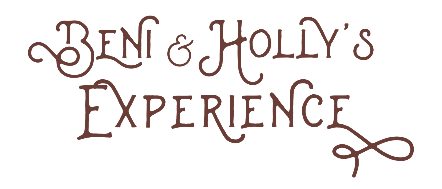 Brown calligraphic text reading 'Ben & Holly's Experience' with decorative flourishes.