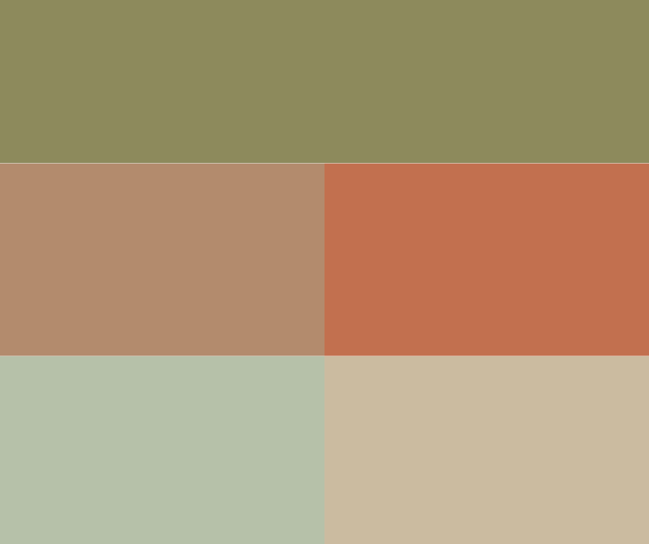A series of muted color swatches in shades of green, brown, and orange arranged in a horizontal row.