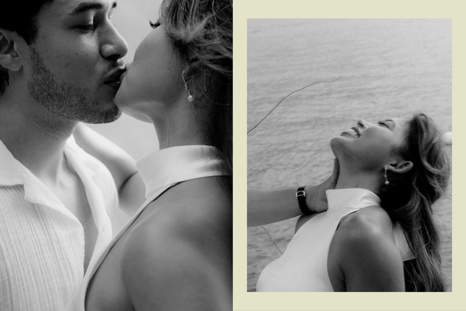 Black and white artistic photographs showing intimate romantic moments.