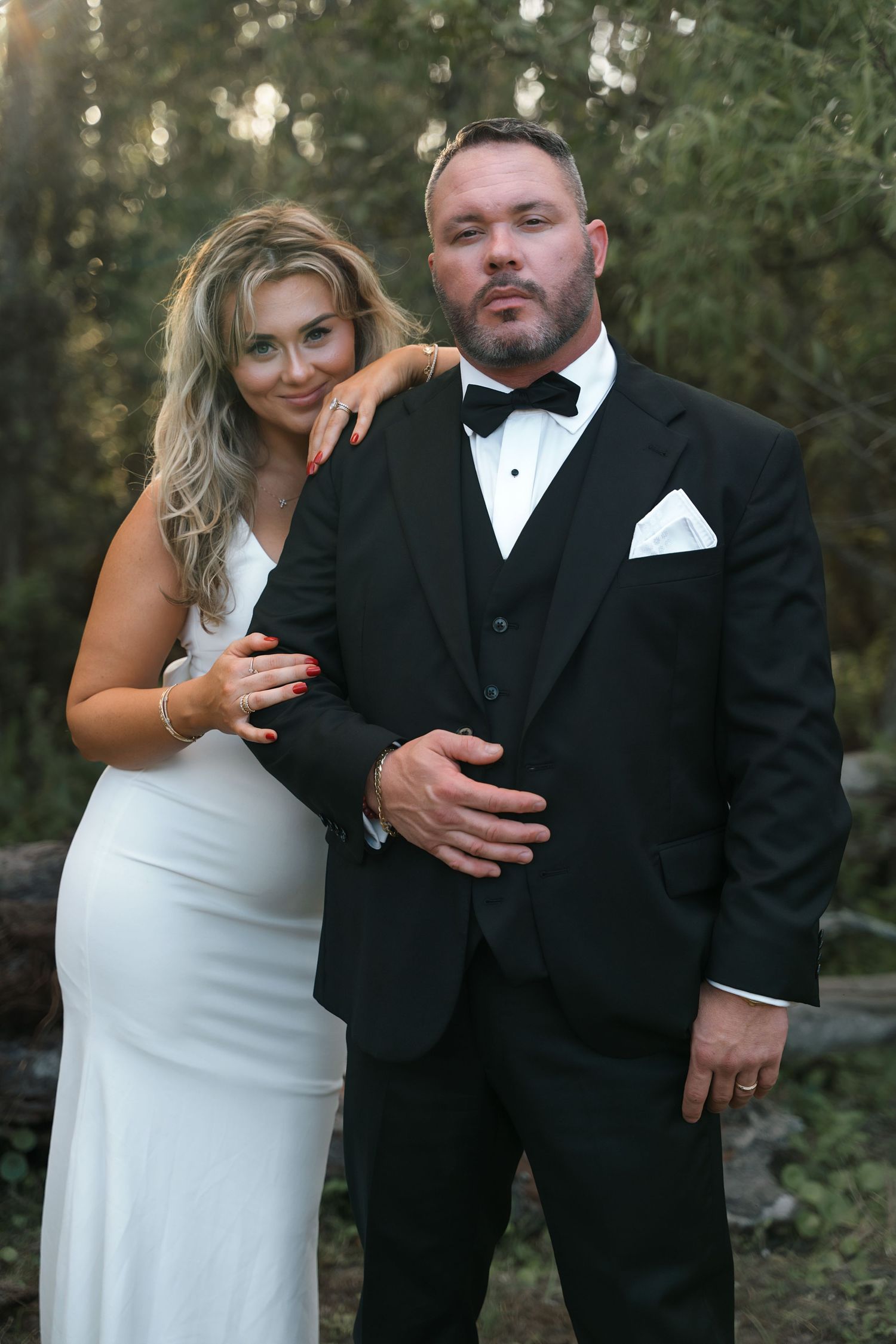 Candid wedding portrait sequence showing natural interactions between newlyweds.