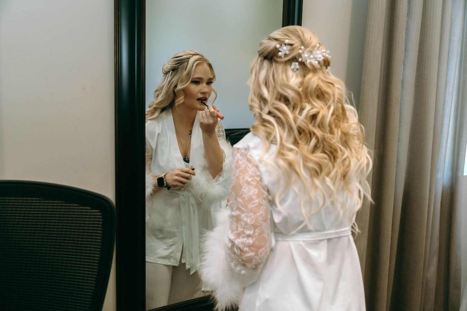 Soft focus shots of a couple in white clothing sharing intimate moments together.