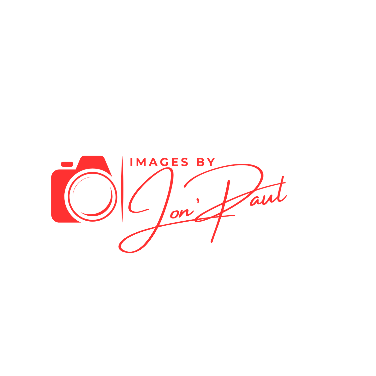 Red photography logo design with camera icon and script text.