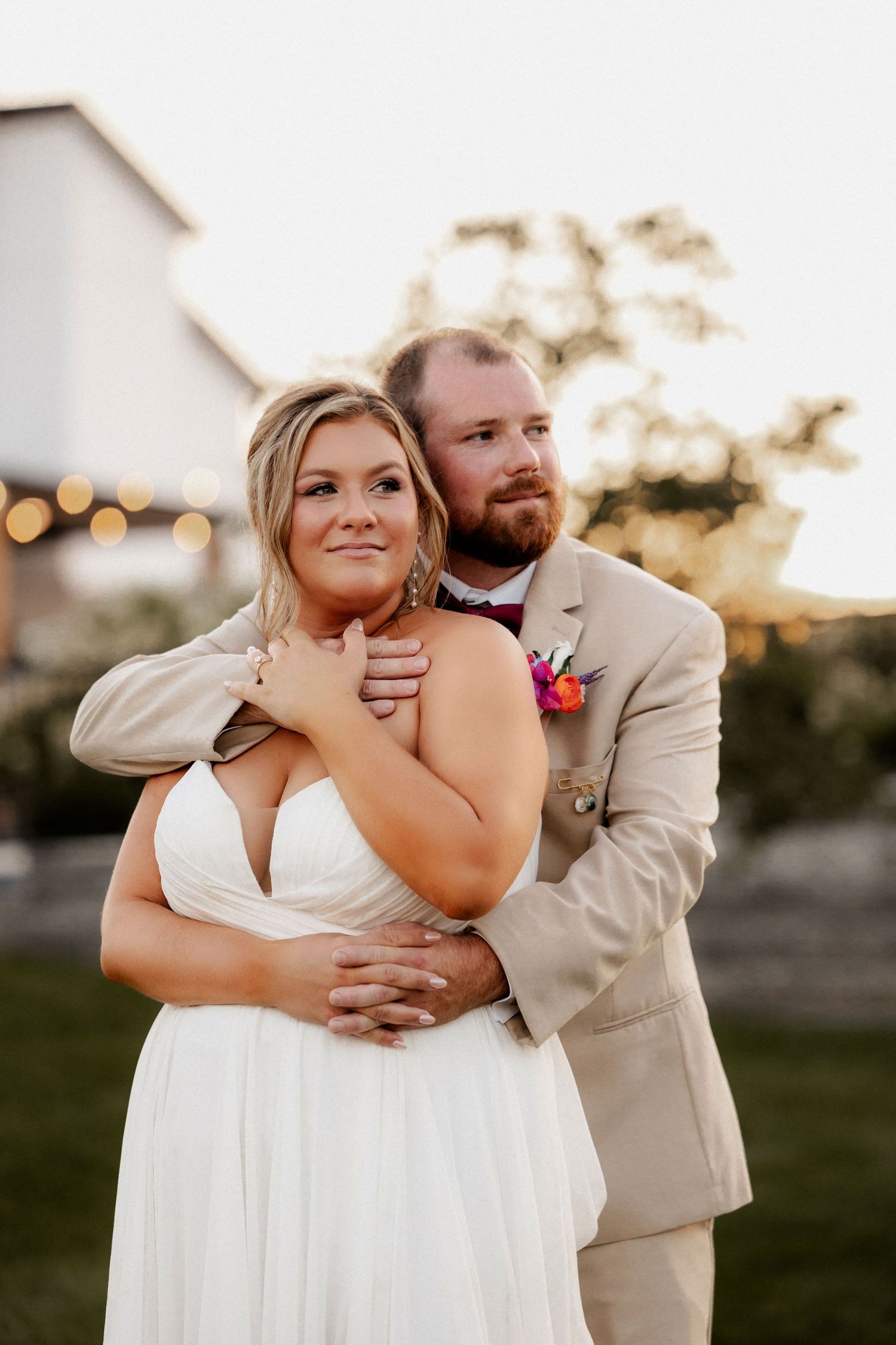 Intimate wedding couple portraits taken during golden hour at Phillips Grove.