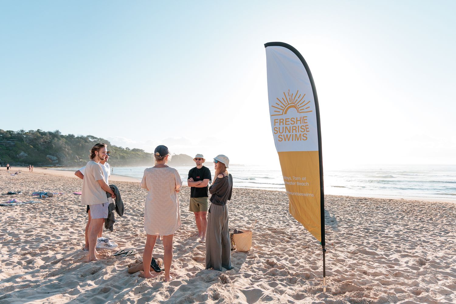 Freshie Sunrise Swims community crew at Freshwater Beach — lifestyle and community photography, Northern Beaches Sydney